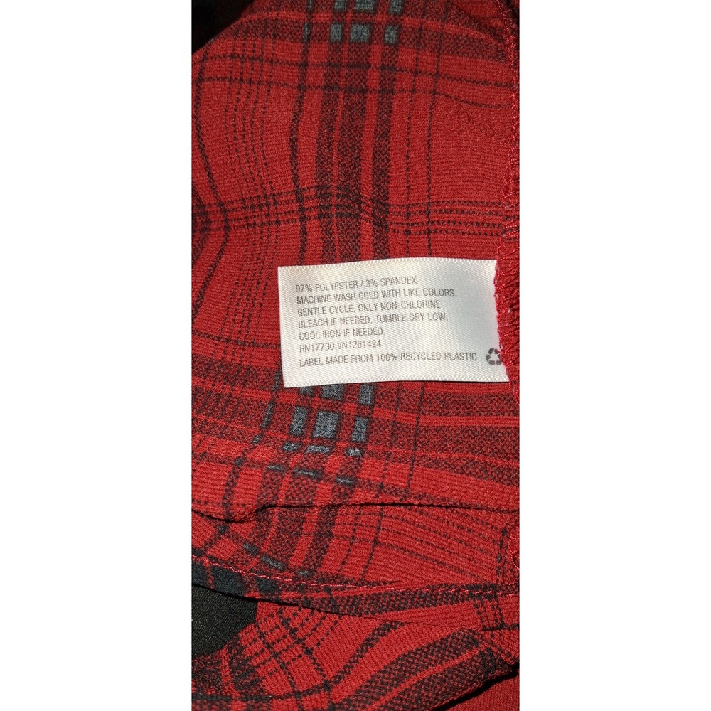 Xhilaration Womens 1X Plaid‎ Bell Sleeve Tie Neck Blouse Red Black Shirt Top - Picture 6 of 6
